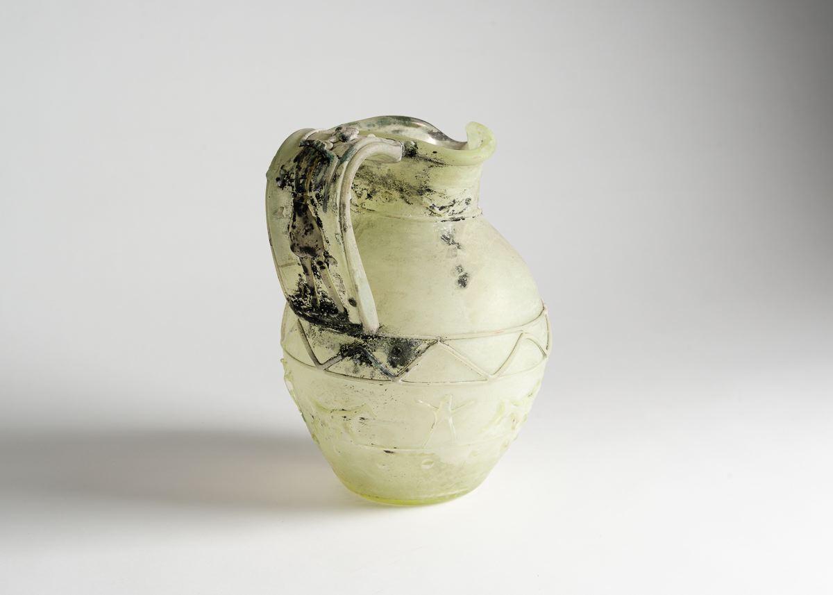 Ermanno Nason for Vetreria Cenedese, Green Scavo Glass Pitcher, Italy, 1964 In Good Condition For Sale In New York, NY