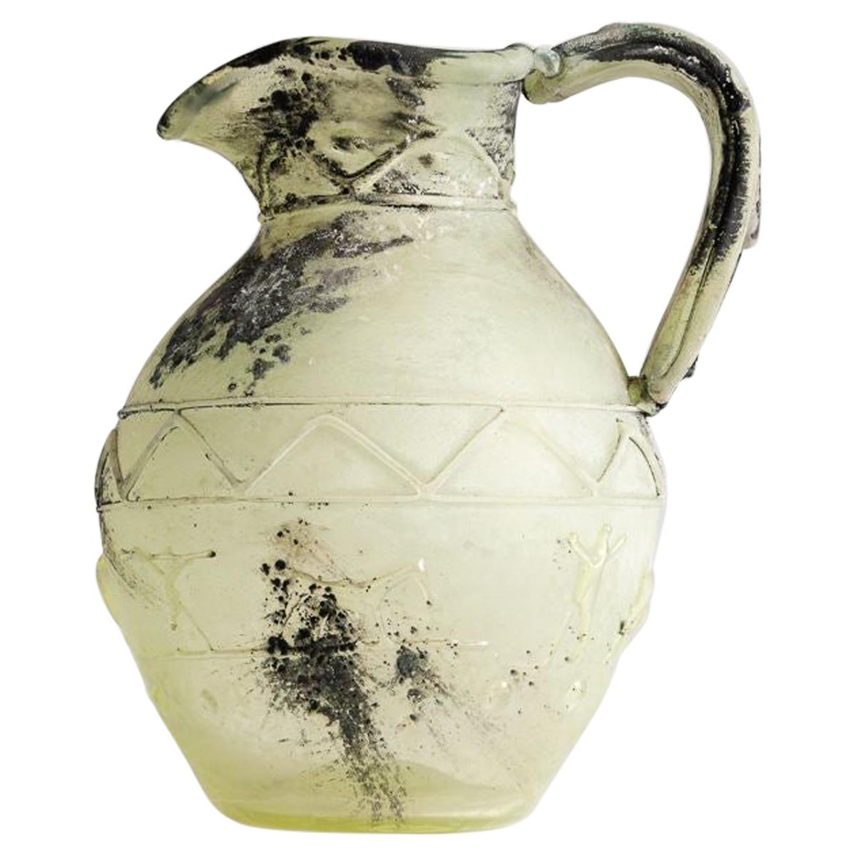 Ermanno Nason for Vetreria Cenedese, Green Scavo Glass Pitcher, Italy, 1964 For Sale