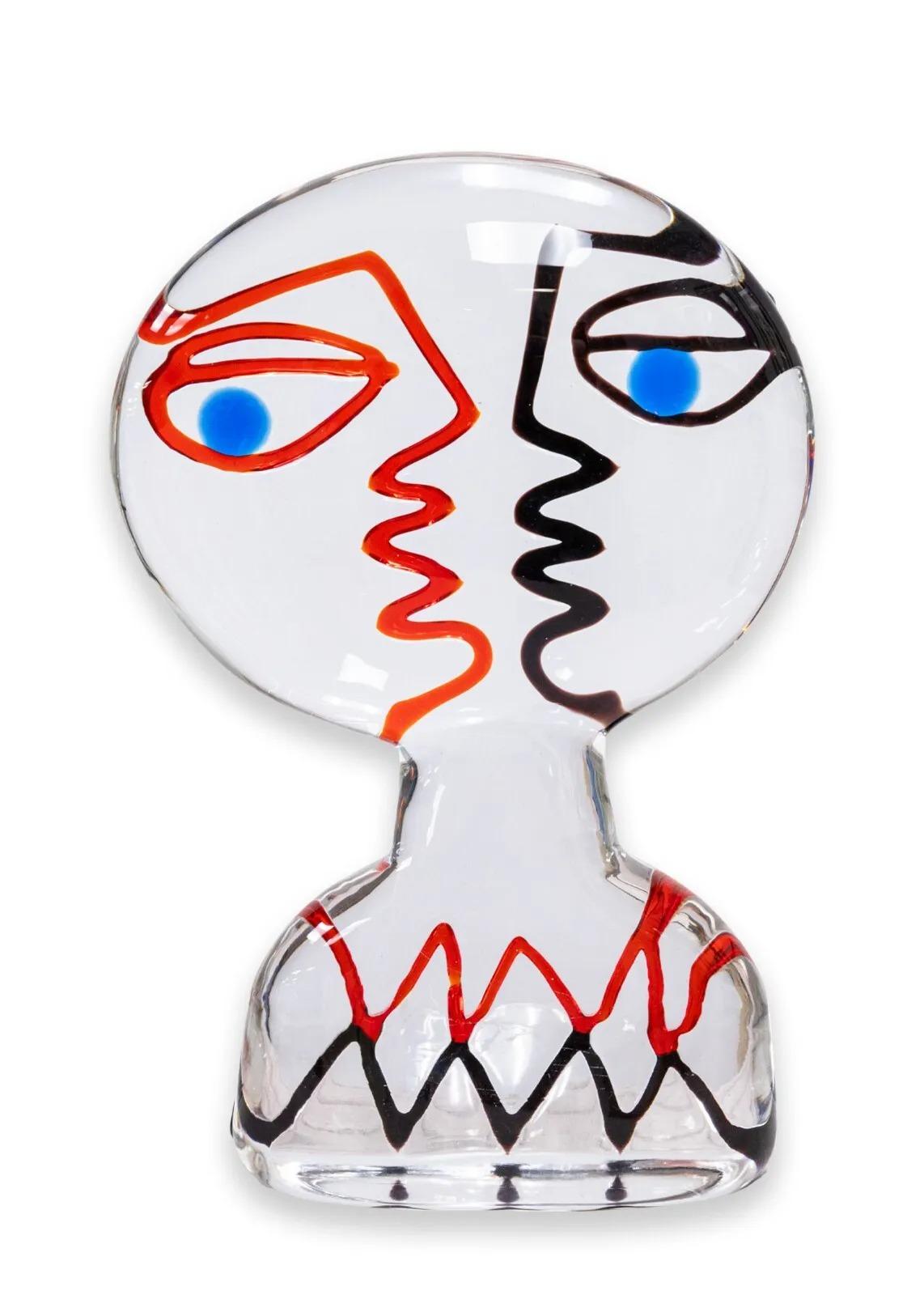 Ermanno Nason Italienisch Murano kubistischen modernen Gesicht Glas-Skulptur signiert 1970er Jahre im Zustand „Gut“ im Angebot in Keego Harbor, MI
