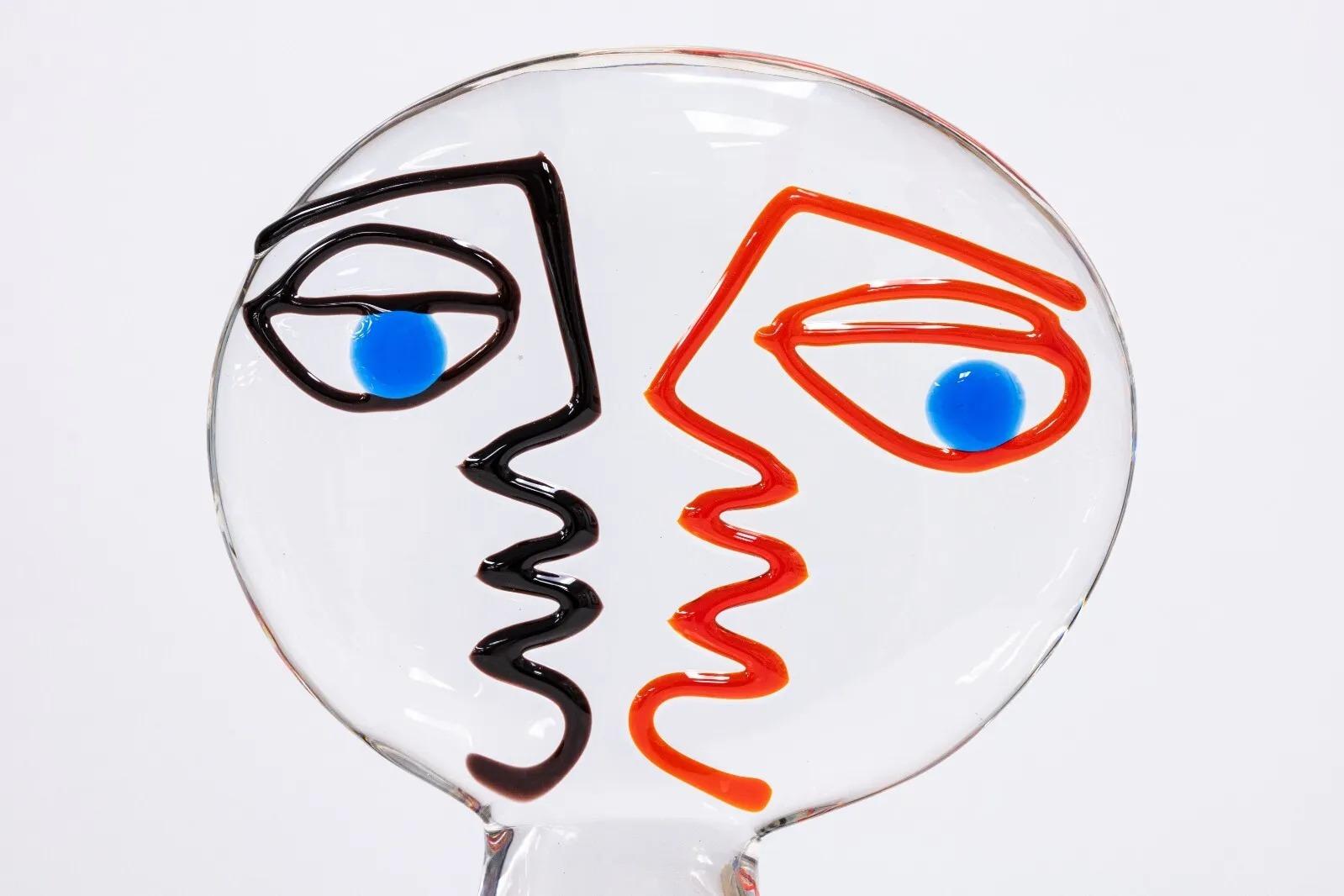 Fin du 20e siècle Ermanno Nason Italian Murano Cubist Modern Face Glass Sculpture Signed 1970's en vente