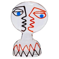 Vintage Ermanno Nason Italian Murano Cubist Modern Face Glass Sculpture Signed 1970's