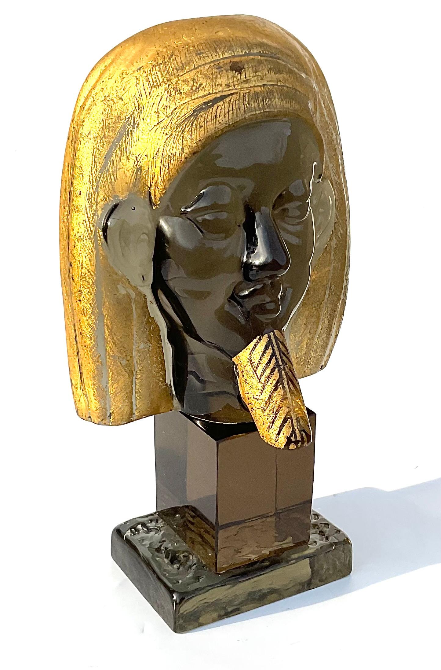 Mid-Century Modern Ermanno Nason Murano Art Glass Sculpture of King Tut Signed and dated 1975  For Sale