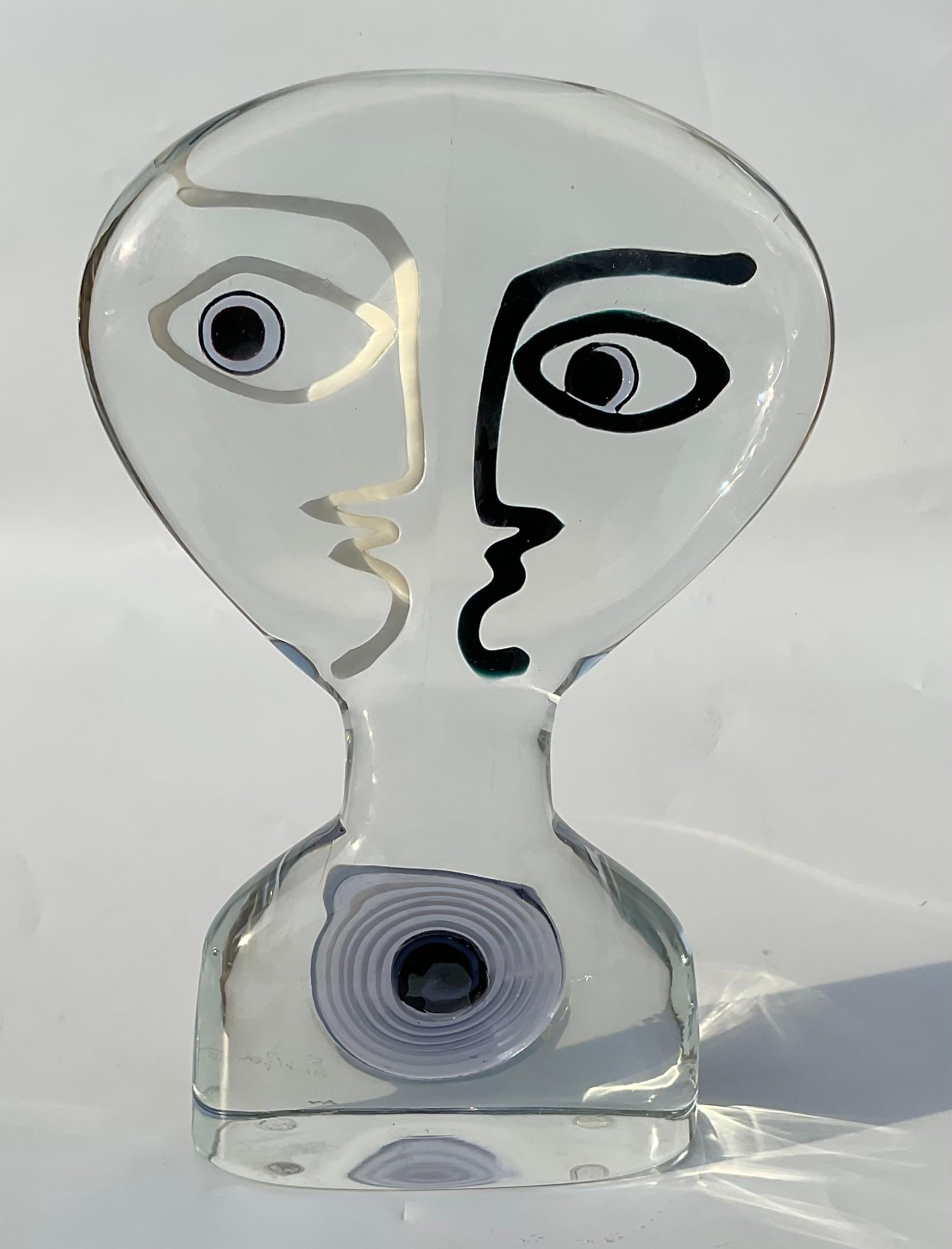 Italian Ermanno Nason Murano Glass Abstract Cubist Figural Sculpture with spiral signed  For Sale