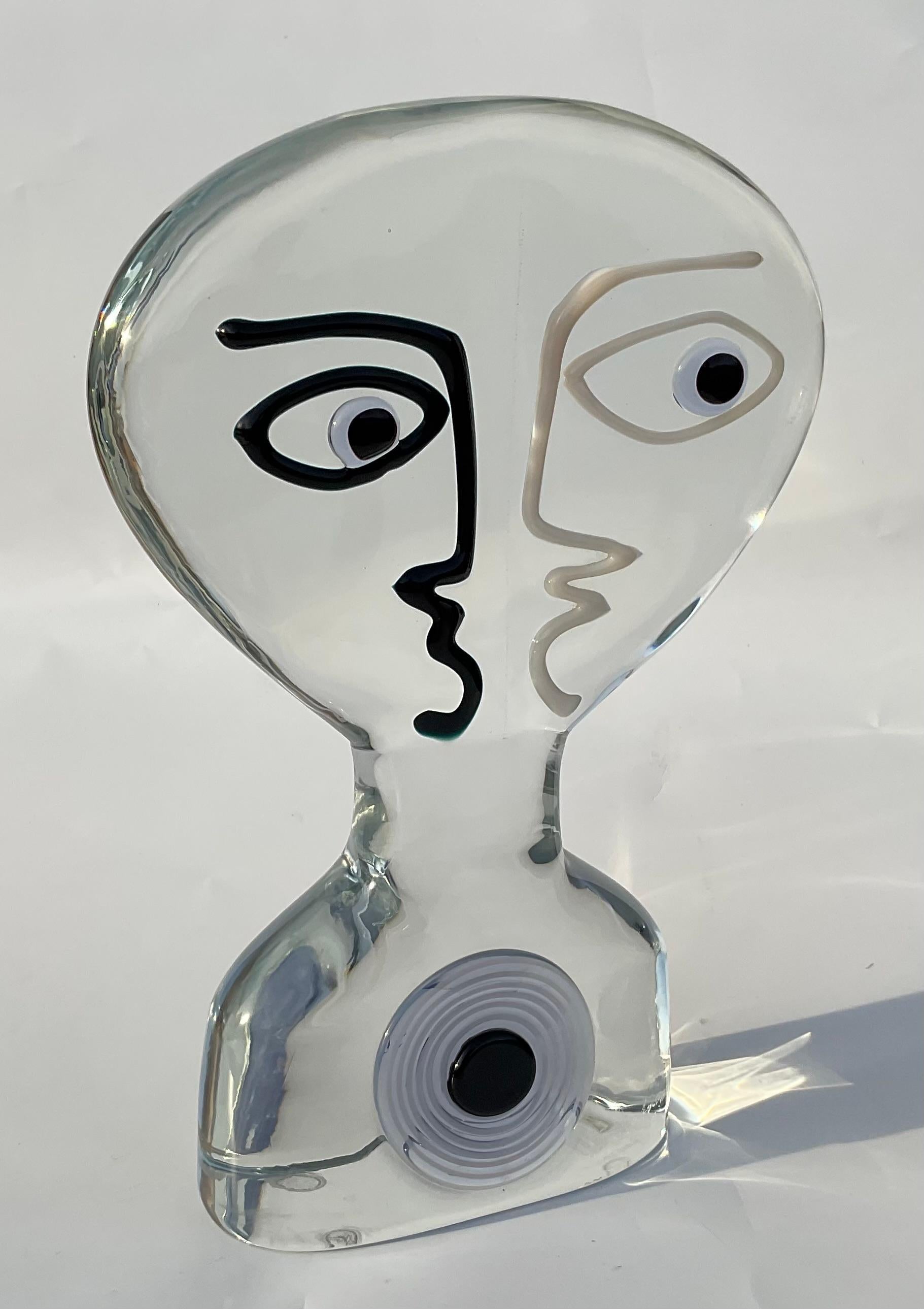 Ermanno Nason Murano Glass Abstract Cubist Figural Sculpture with spiral signed  In Good Condition For Sale In Ann Arbor, MI
