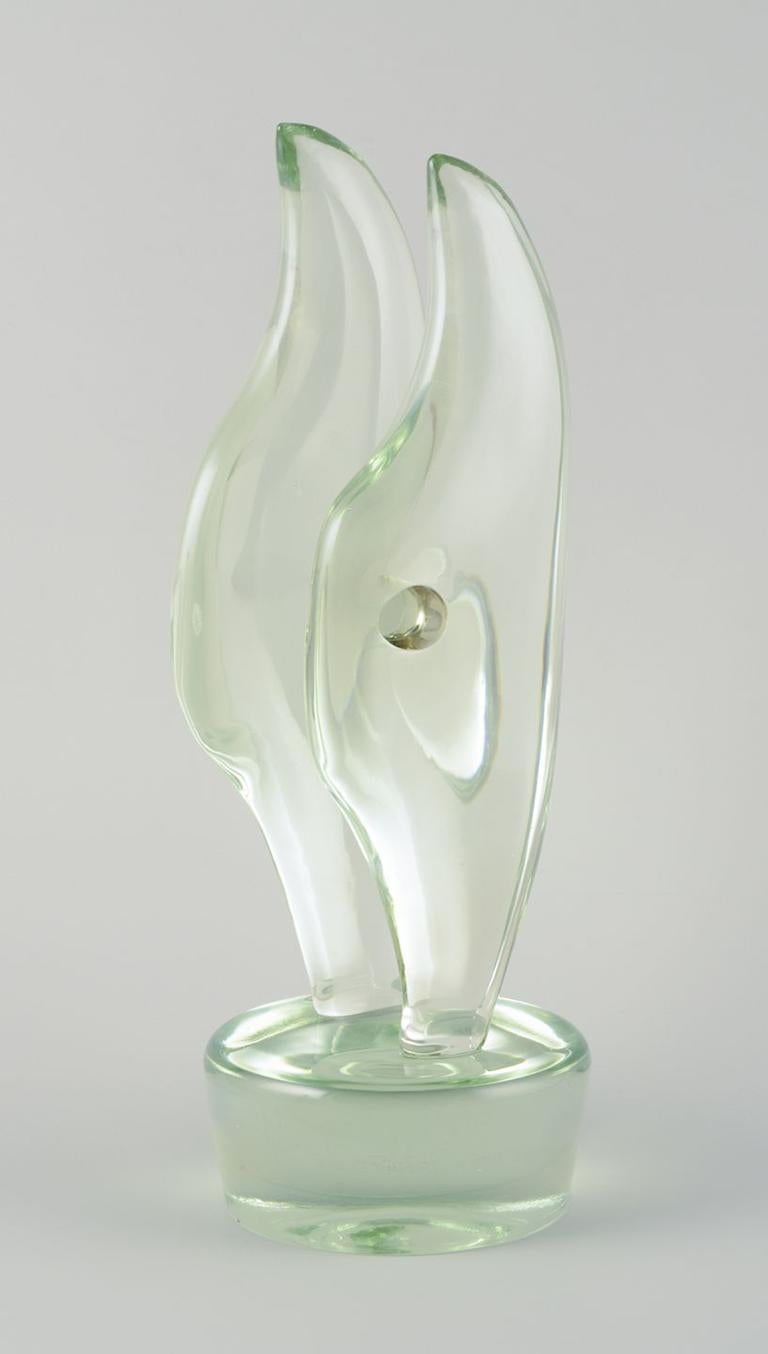 Modern Ermanno Nason, Murano. Large sculpture in light green art glass. Organic form. For Sale