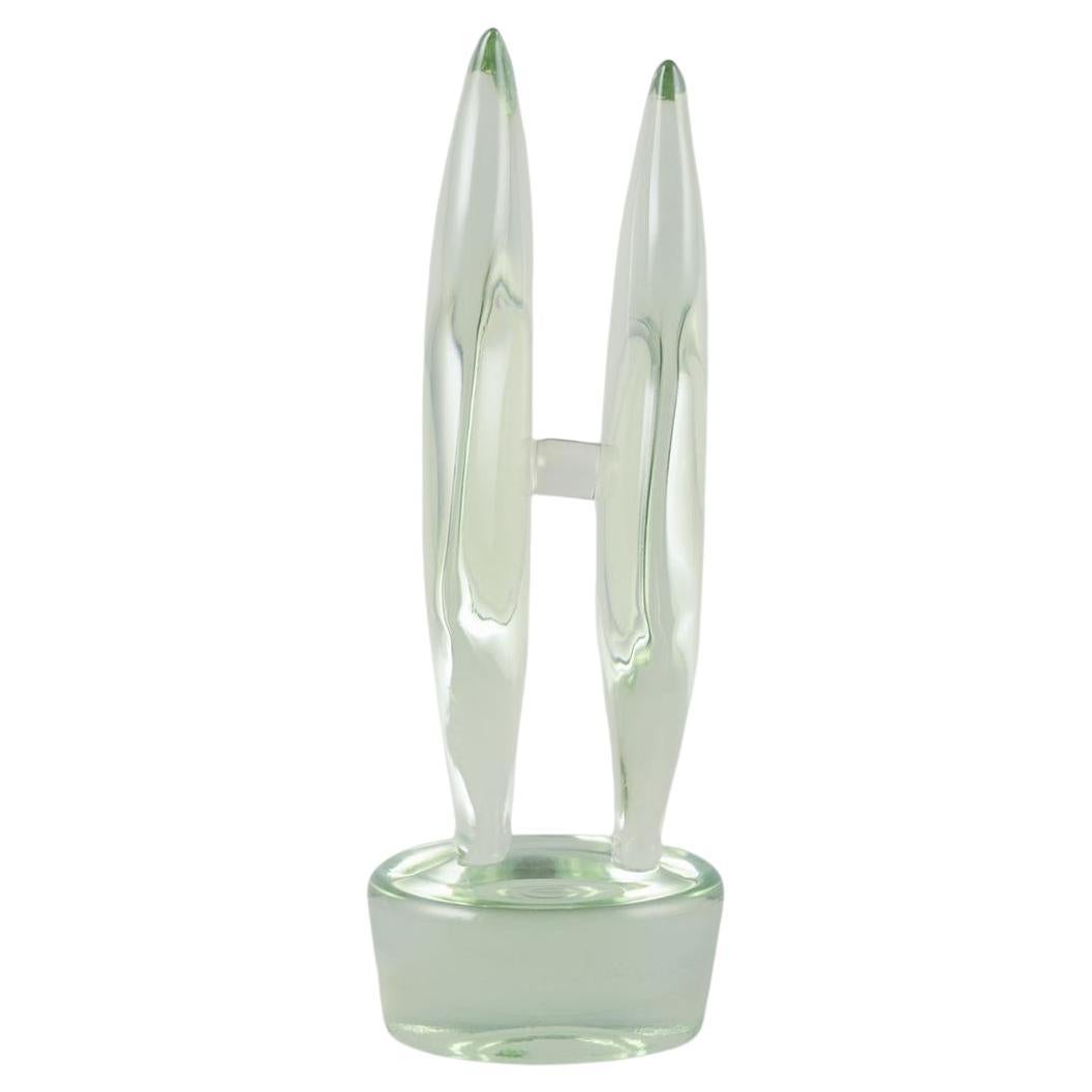 Ermanno Nason, Murano. Large sculpture in light green art glass. Organic form. For Sale