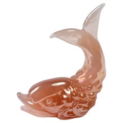 Ermanno Nason Scultura vintage di metà secolo in vetro rosa di Murano con pesce Koi