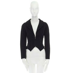 ERMANNO SCERVINO 100% cashmere black velvet corset lace waist cropped jacket XS