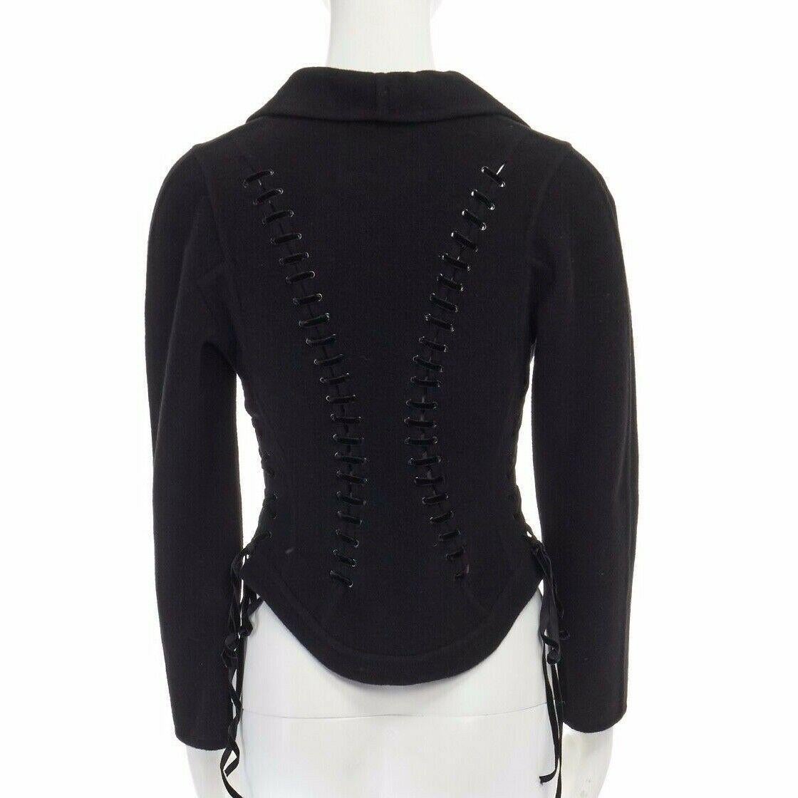 Black ERMANNO SCERVINO 100% cashmere black velvet corset lace waist cropped jacket XS