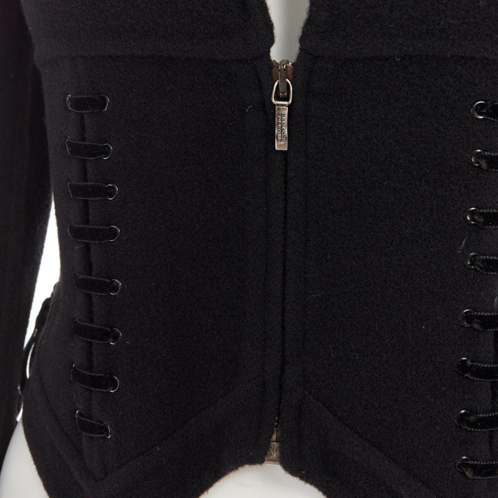 ERMANNO SCERVINO 100% cashmere black velvet corset lace waist cropped jacket XS In Excellent Condition In Hong Kong, NT