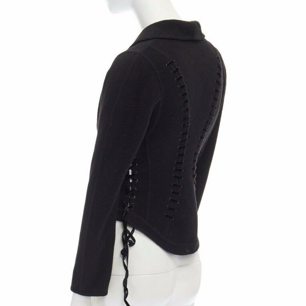 Women's ERMANNO SCERVINO 100% cashmere black velvet corset lace waist cropped jacket XS
