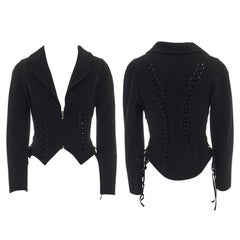 ERMANNO SCERVINO 100% cashmere black velvet corset lace waist cropped jacket XS