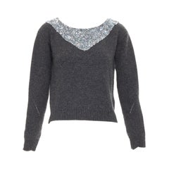 ERMANNO SCERVINO 100% cashmere holographic bead embellished collar sweater