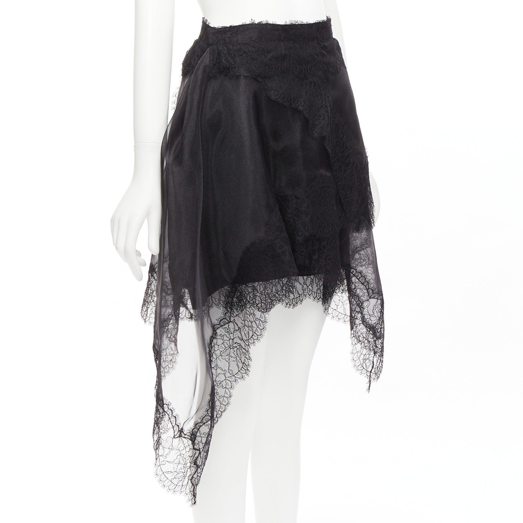 ERMANNO SCERVINO 2018 black lace overlay cascade asymmetric mini skirt IT40 S In Excellent Condition In Hong Kong, NT