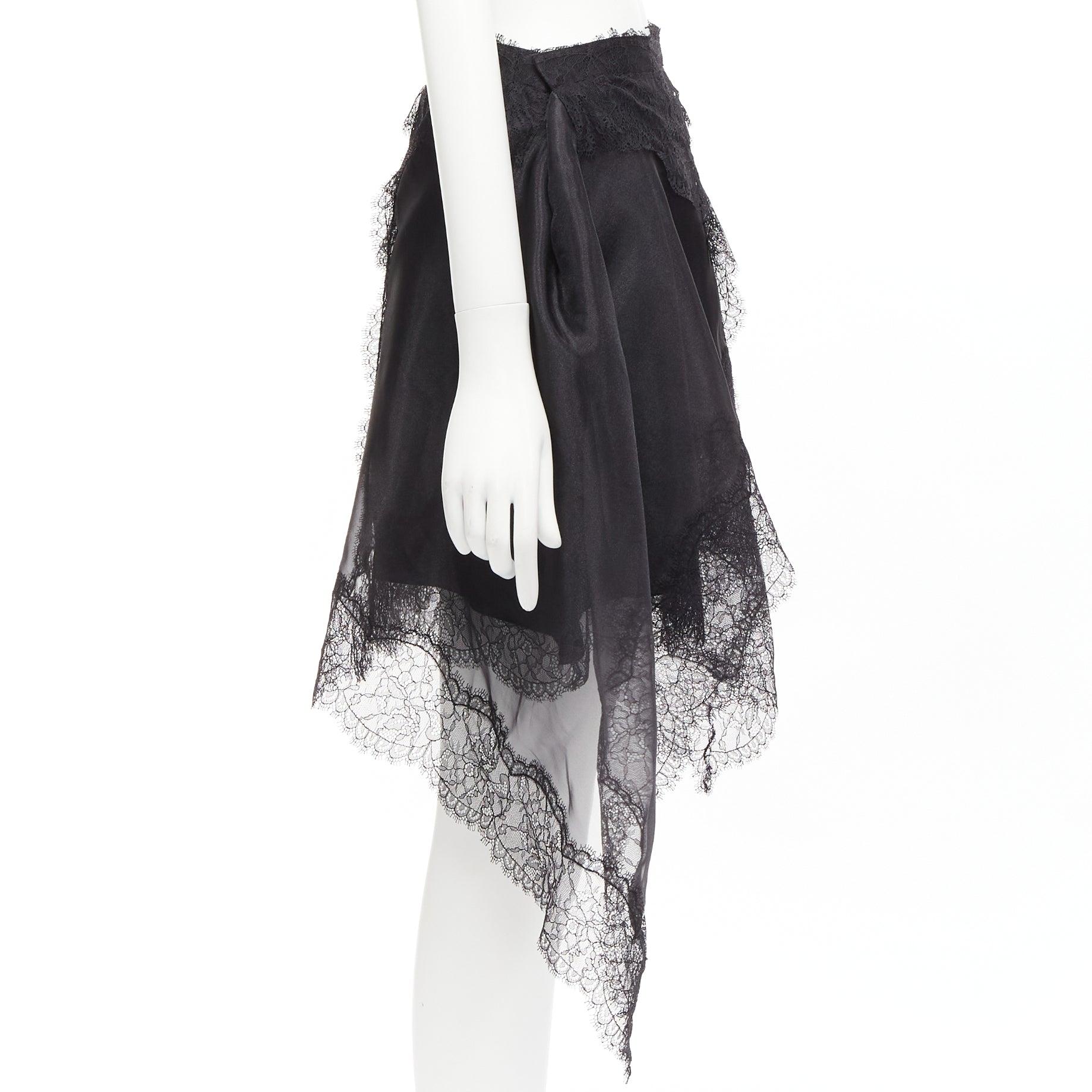 Women's ERMANNO SCERVINO 2018 black lace overlay cascade asymmetric mini skirt IT40 S