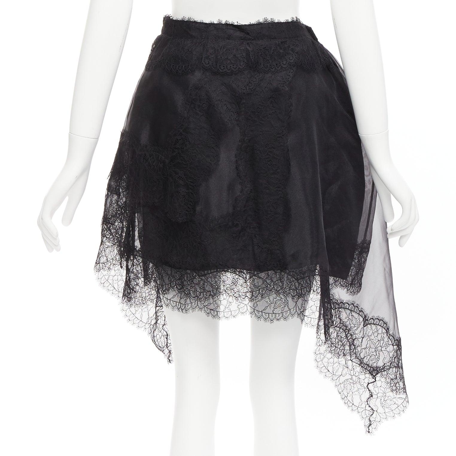 ERMANNO SCERVINO 2018 black lace overlay cascade asymmetric mini skirt IT40 S 1