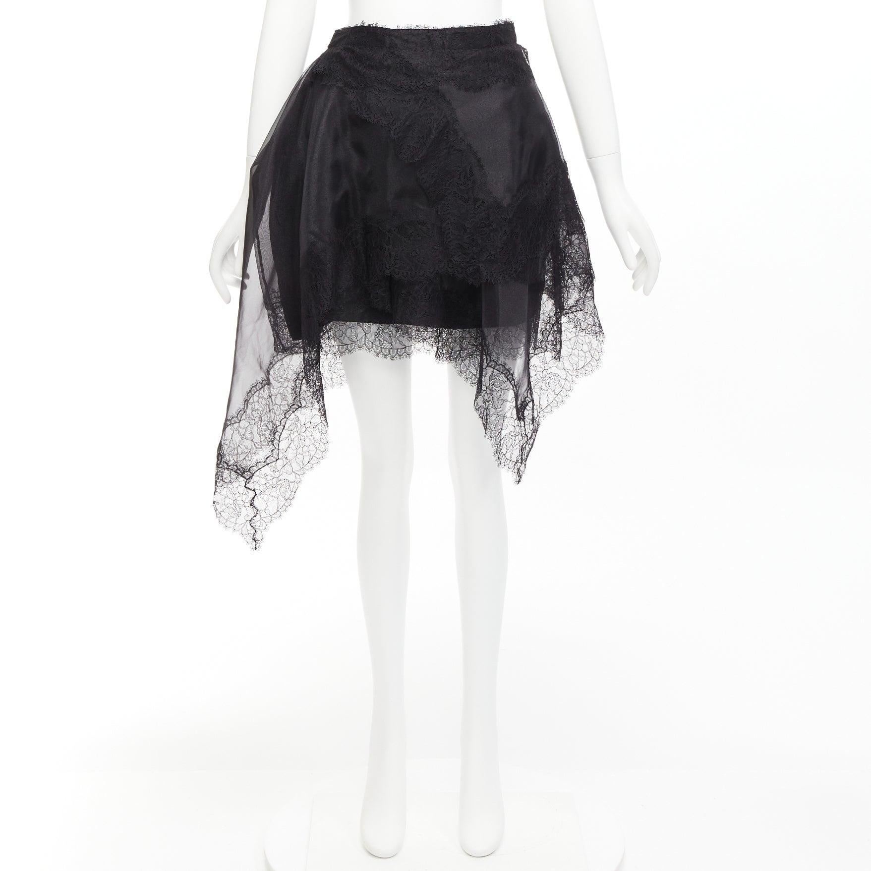 ERMANNO SCERVINO 2018 black lace overlay cascade asymmetric mini skirt IT40 S 5