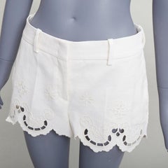 ERMANNO SCERVINO 2020 Baumwolle Leinen Sangallo Stickerei überbackene Shorts IT38 XS