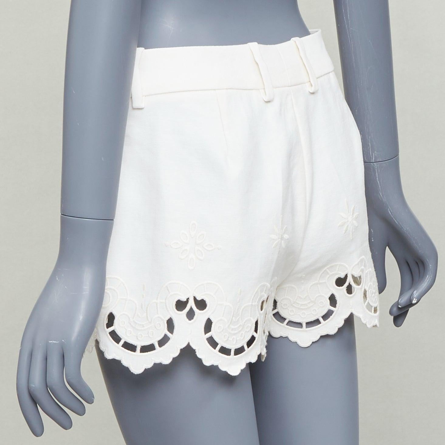 ERMANNO SCERVINO 2020 cotton linen Sangallo embroidery scalloped shorts IT38 XS im Angebot 1