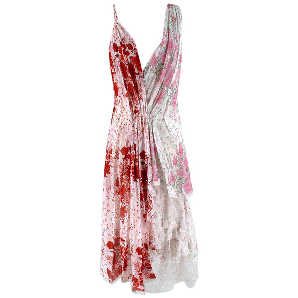 Ermanno Scervino Asymmetric Floral Dress In Pink/Red - Size US 10 For Sale