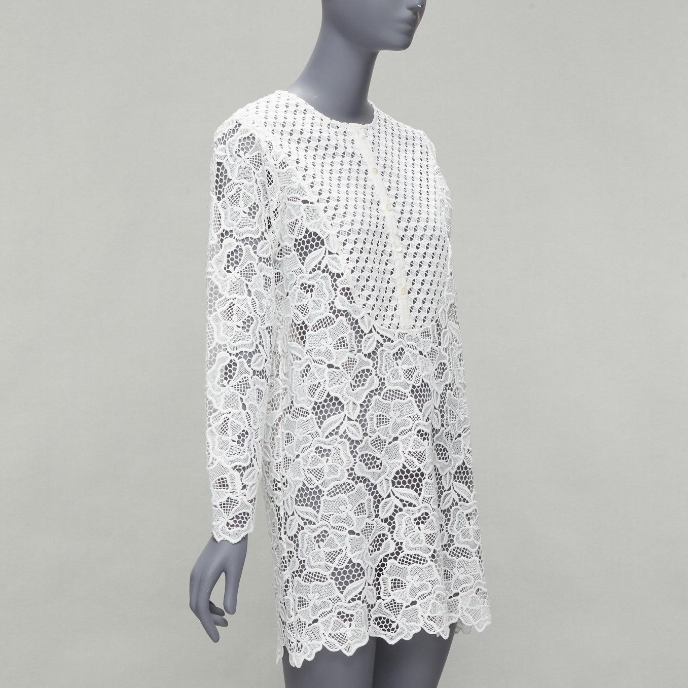 ERMANNO SCERVINO Beachwear white contrasting lace crew neck shirt dress IT40 S In Excellent Condition In Hong Kong, NT