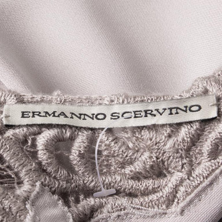 Ermanno Scervino Beige Contrast Lace Neck Trim Detail Long Sleeve Dress ...