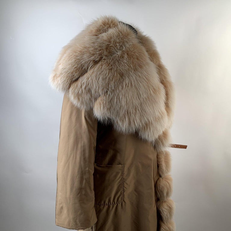 Ermanno Scervino Beige Nylon Coat with Fox Fur Trim Size 40 For Sale at ...