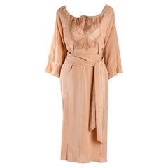 ERMANNO SCERVINO BEIGE SILK MIDI DRESS Sz IT 44