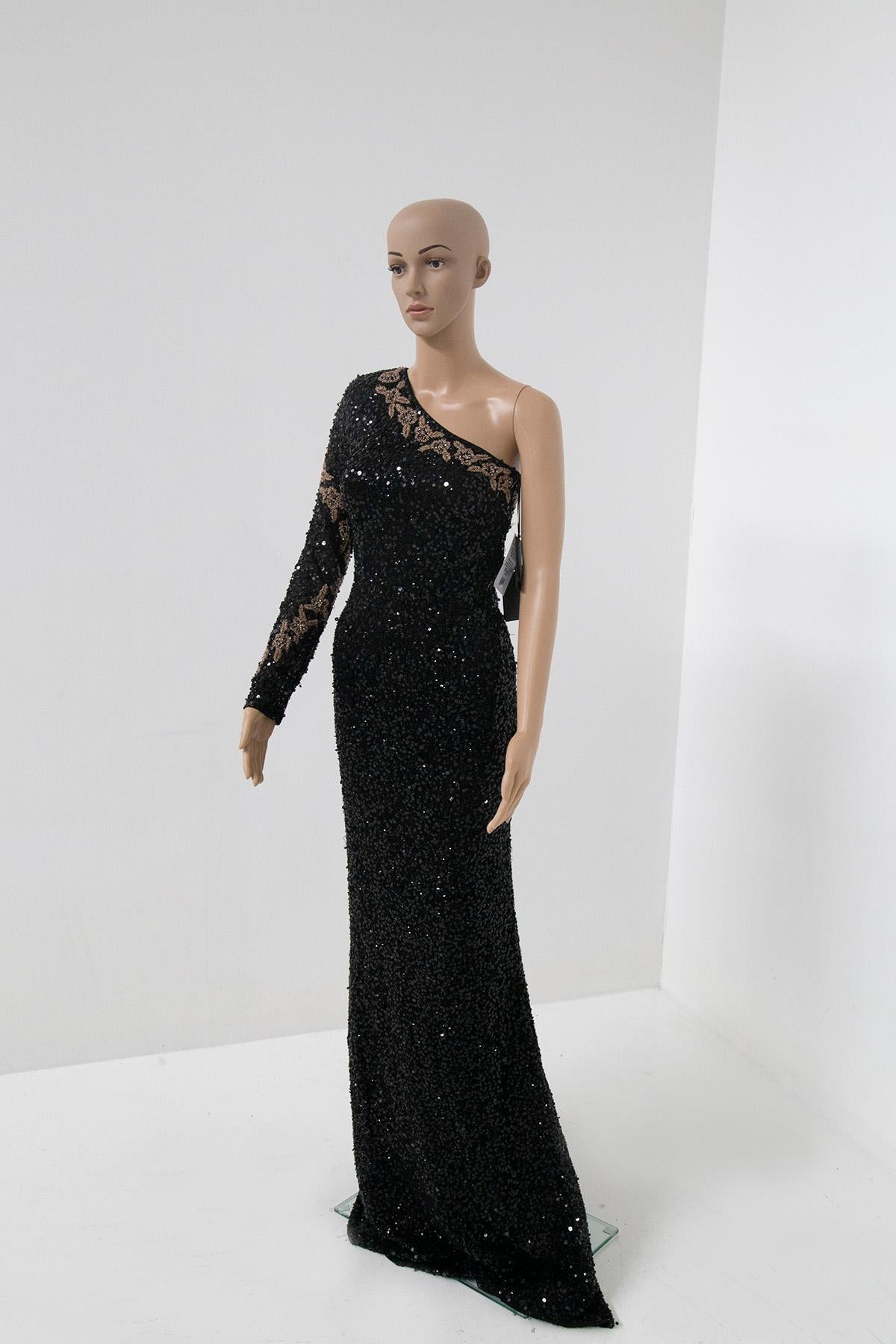 Ermanno Scervino black and gold sequined evening dress In Excellent Condition For Sale In Milano, IT