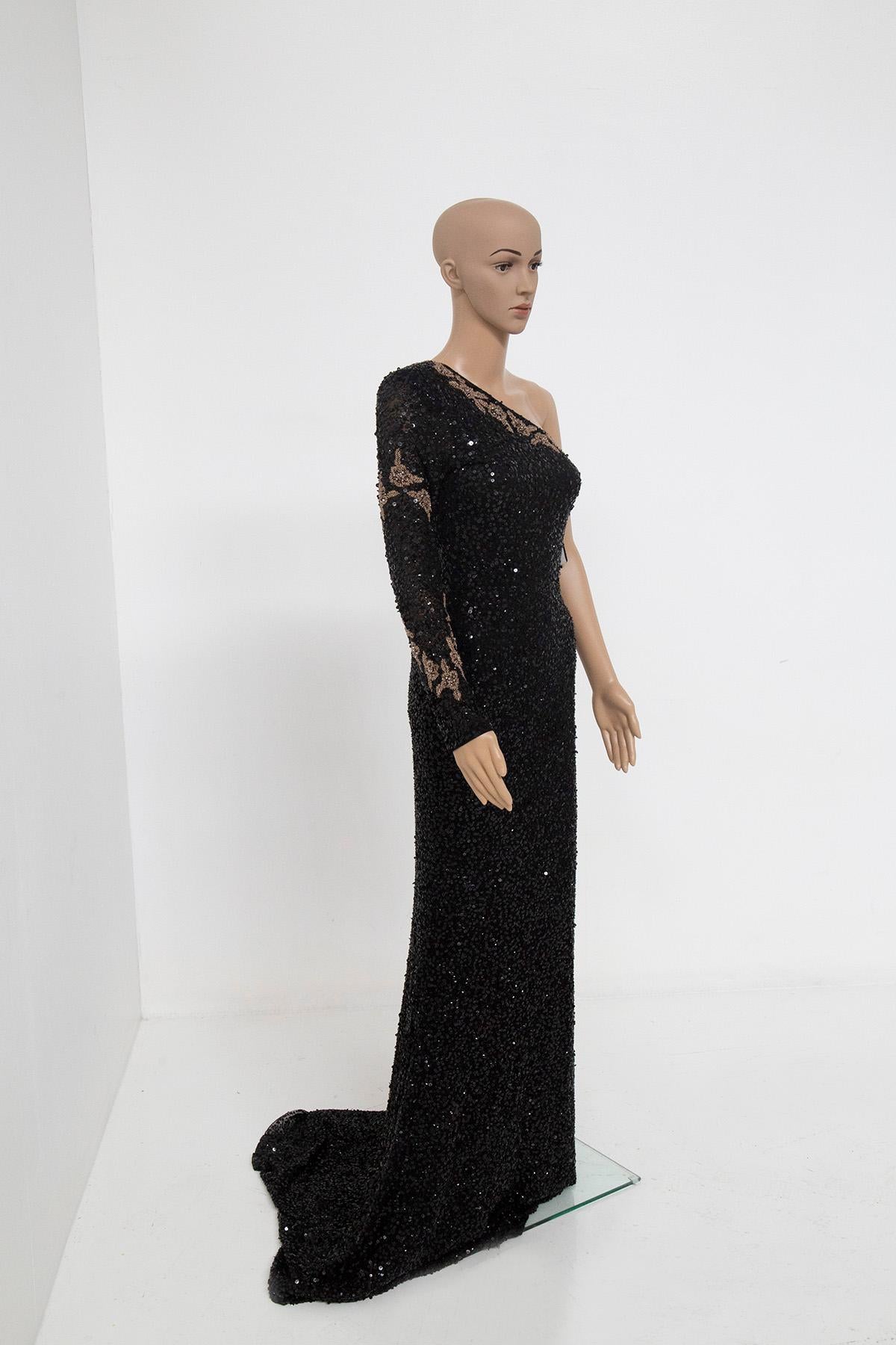 Ermanno Scervino black and gold sequined evening dress For Sale 1
