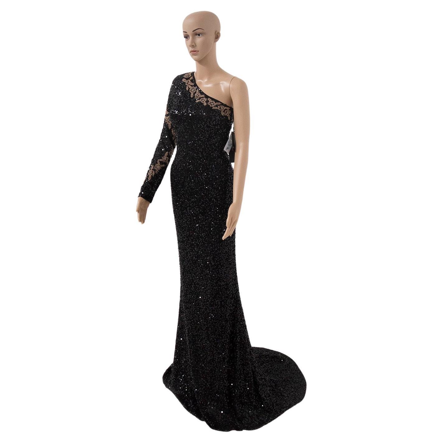 Ermanno Scervino black and gold sequined evening dress For Sale