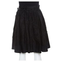 Ermanno Scervino Black Cashmere and Silk Bend Floral Lace A Line Skirt S