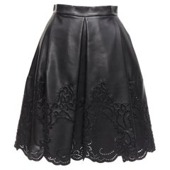 ERMANNO SCERVINO black faux leather lattice embroidery scalloped skirt IT38 XS