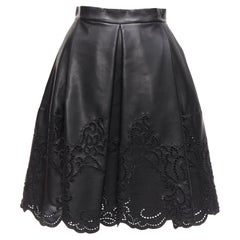 ERMANNO SCERVINO black faux leather lattice embroidery scalloped skirt IT38 XS