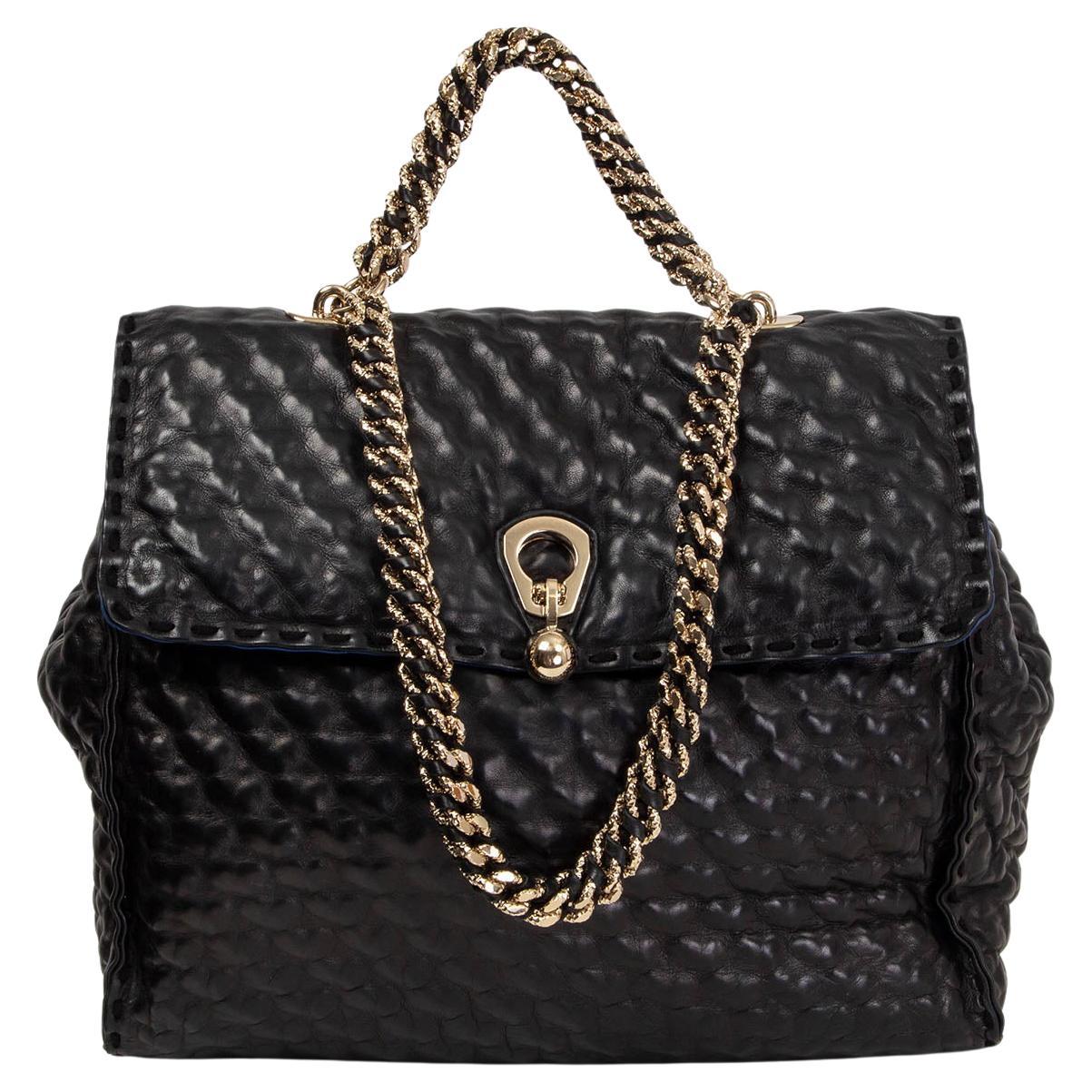 ERMANNO SCERVINO black leather FAUBOURG LARGE Shoulder Bag For Sale