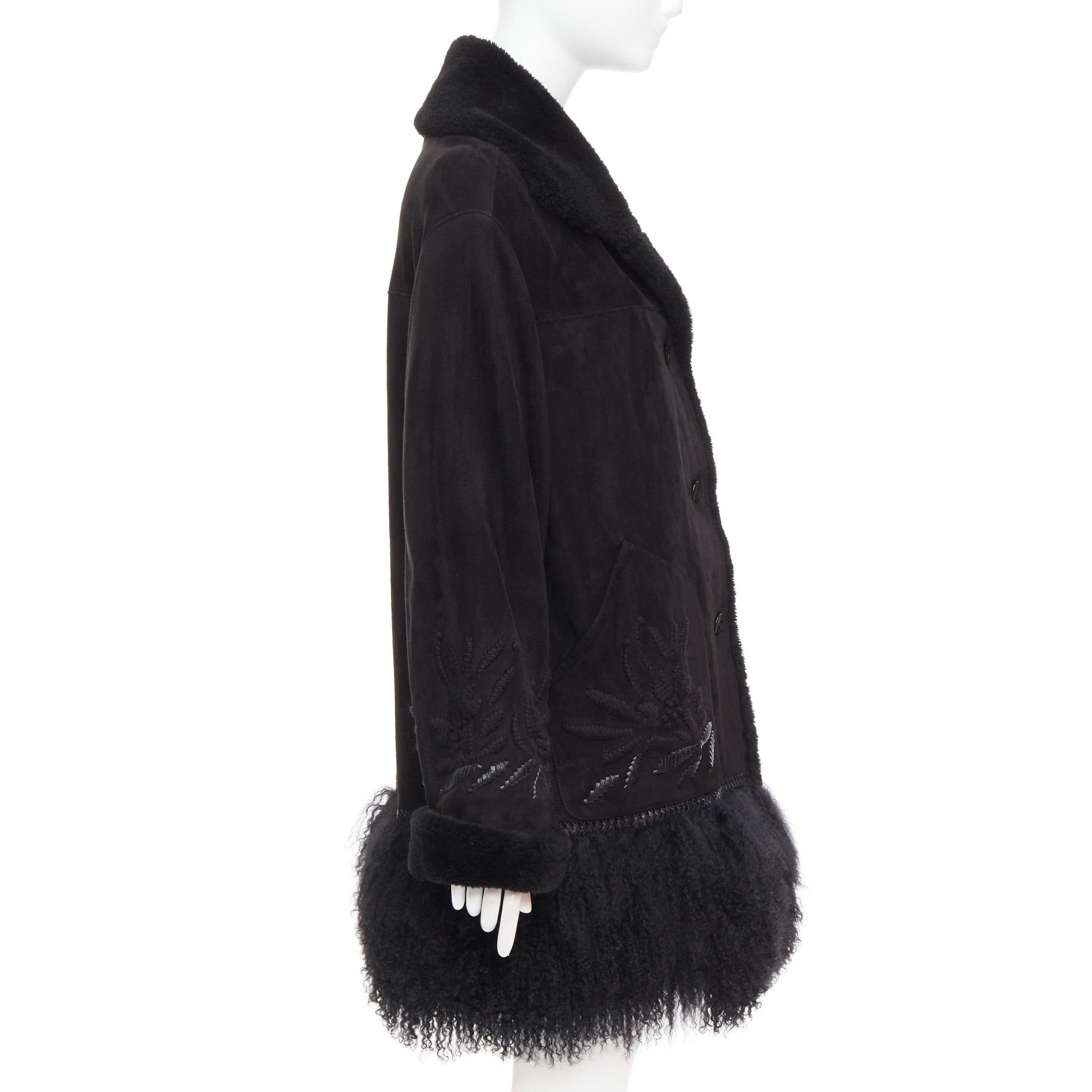 Women's ERMANNO SCERVINO black multi sheep shearling leather embroidered coat IT40 S For Sale