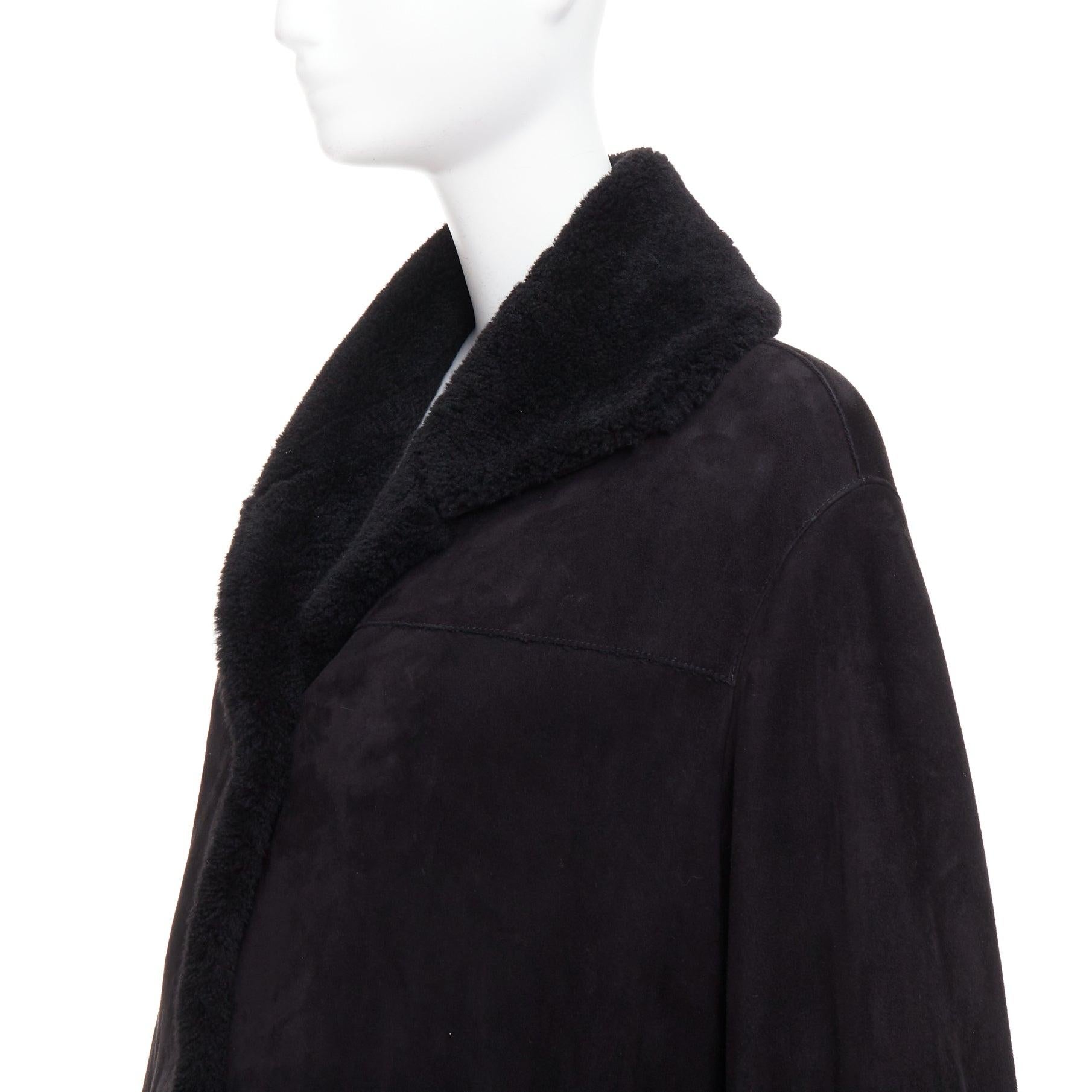 ERMANNO SCERVINO black multi sheep shearling leather embroidered coat IT40 S For Sale 3