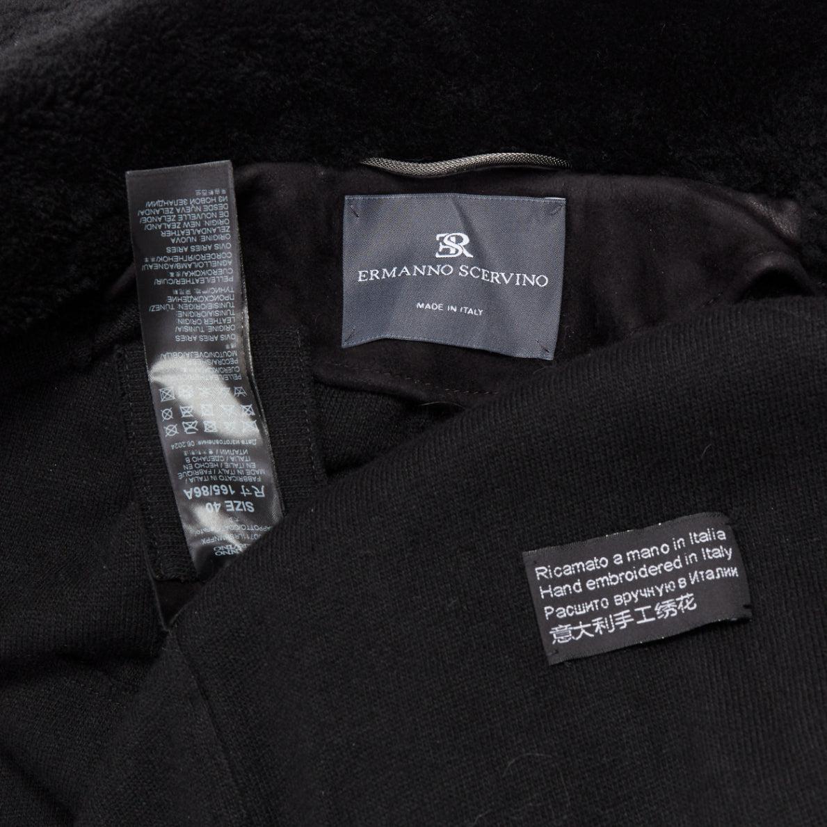 ERMANNO SCERVINO black multi sheep shearling leather embroidered coat IT40 S For Sale 4