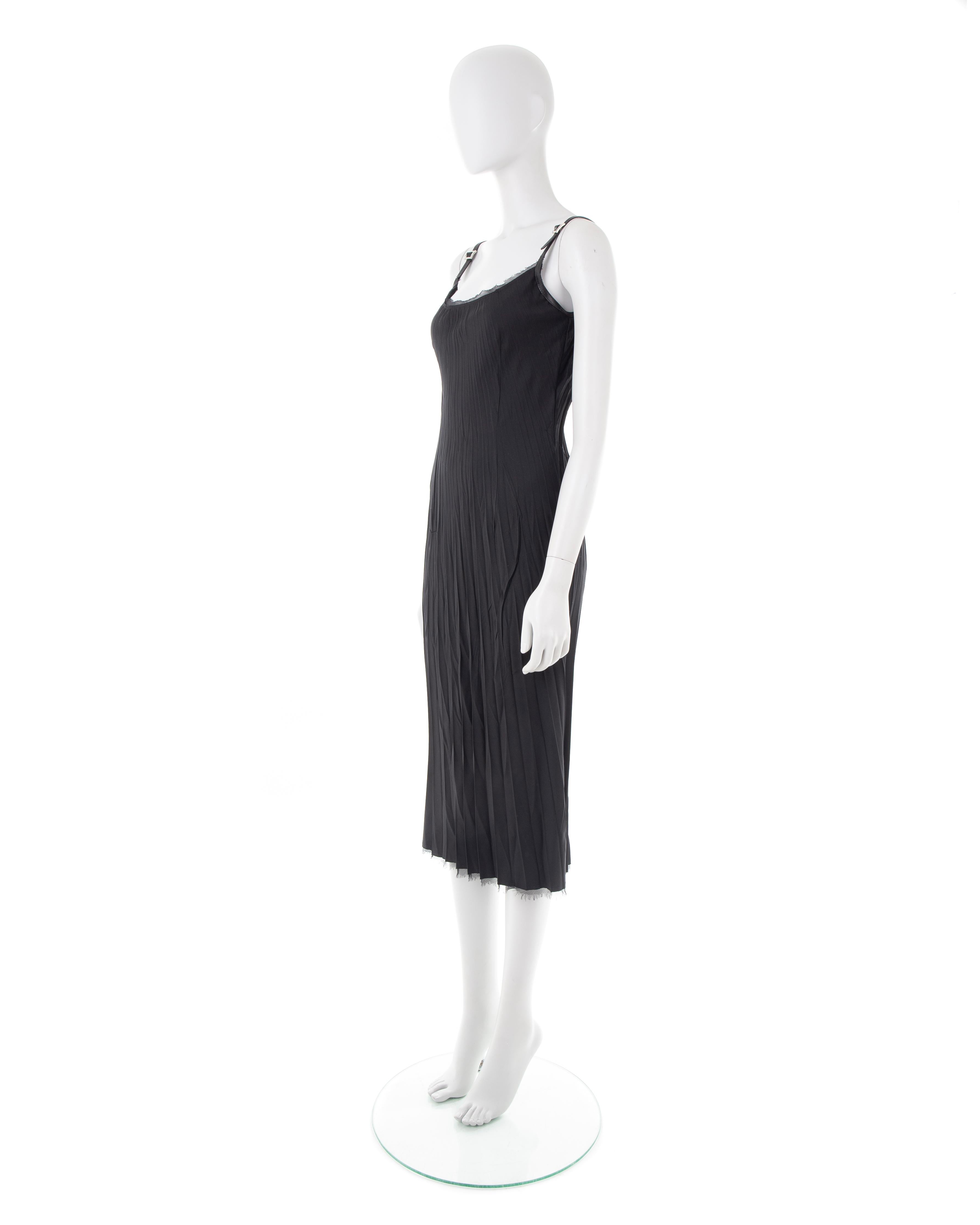 Black Ermanno Scervino black silk crinkled dress with crystal straps, 2000s ca. For Sale