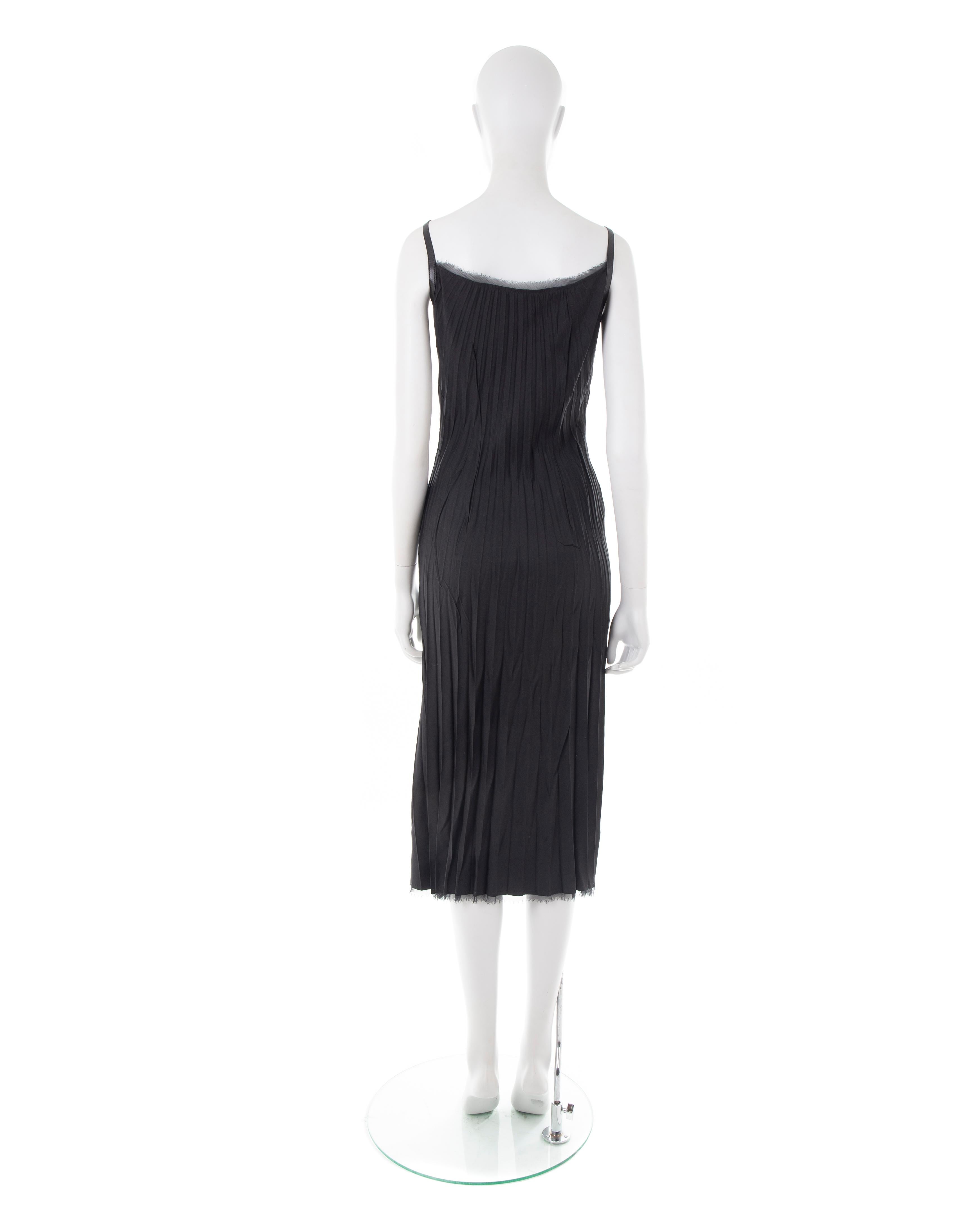 Ermanno Scervino black silk crinkled dress with crystal straps, 2000s ca. In Excellent Condition For Sale In Rome, IT