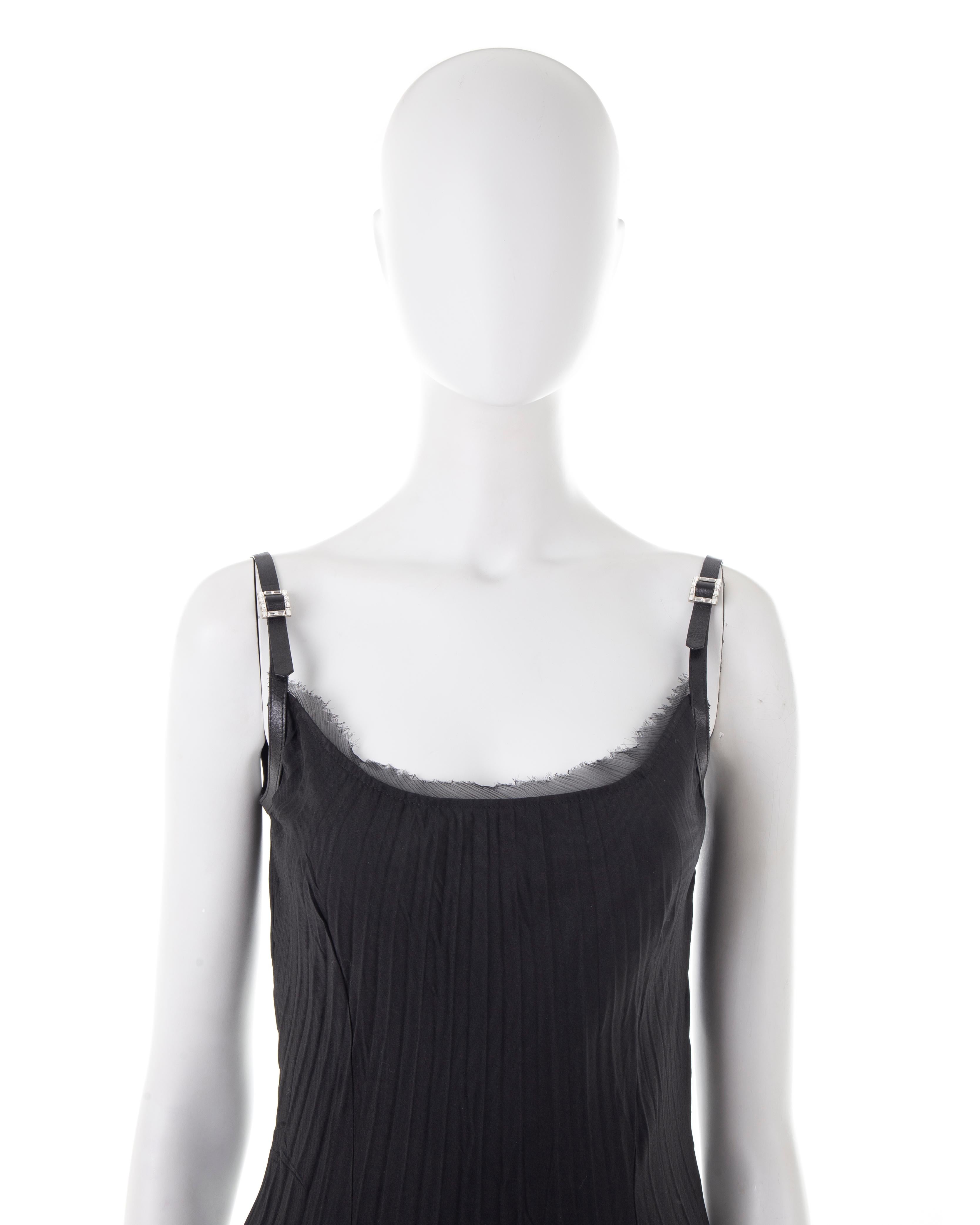 Ermanno Scervino black silk crinkled dress with crystal straps, 2000s ca. For Sale 1