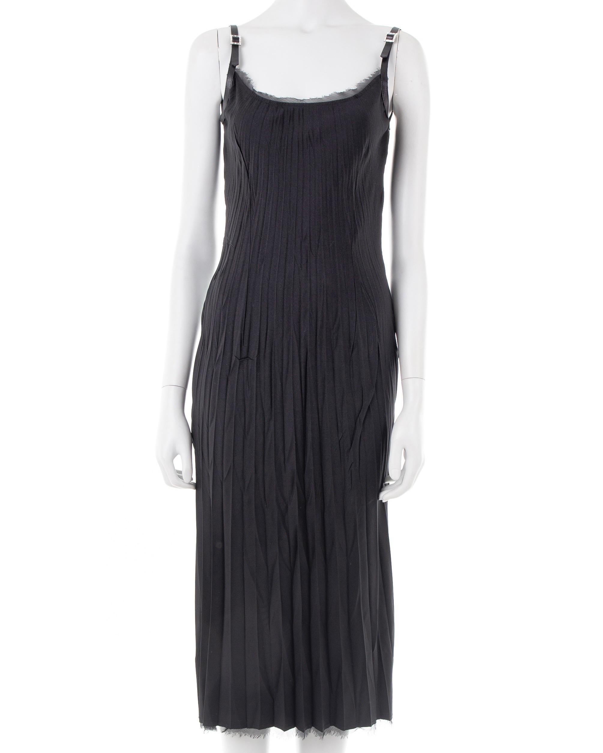 Ermanno Scervino black silk crinkled dress with crystal straps, 2000s ca. For Sale