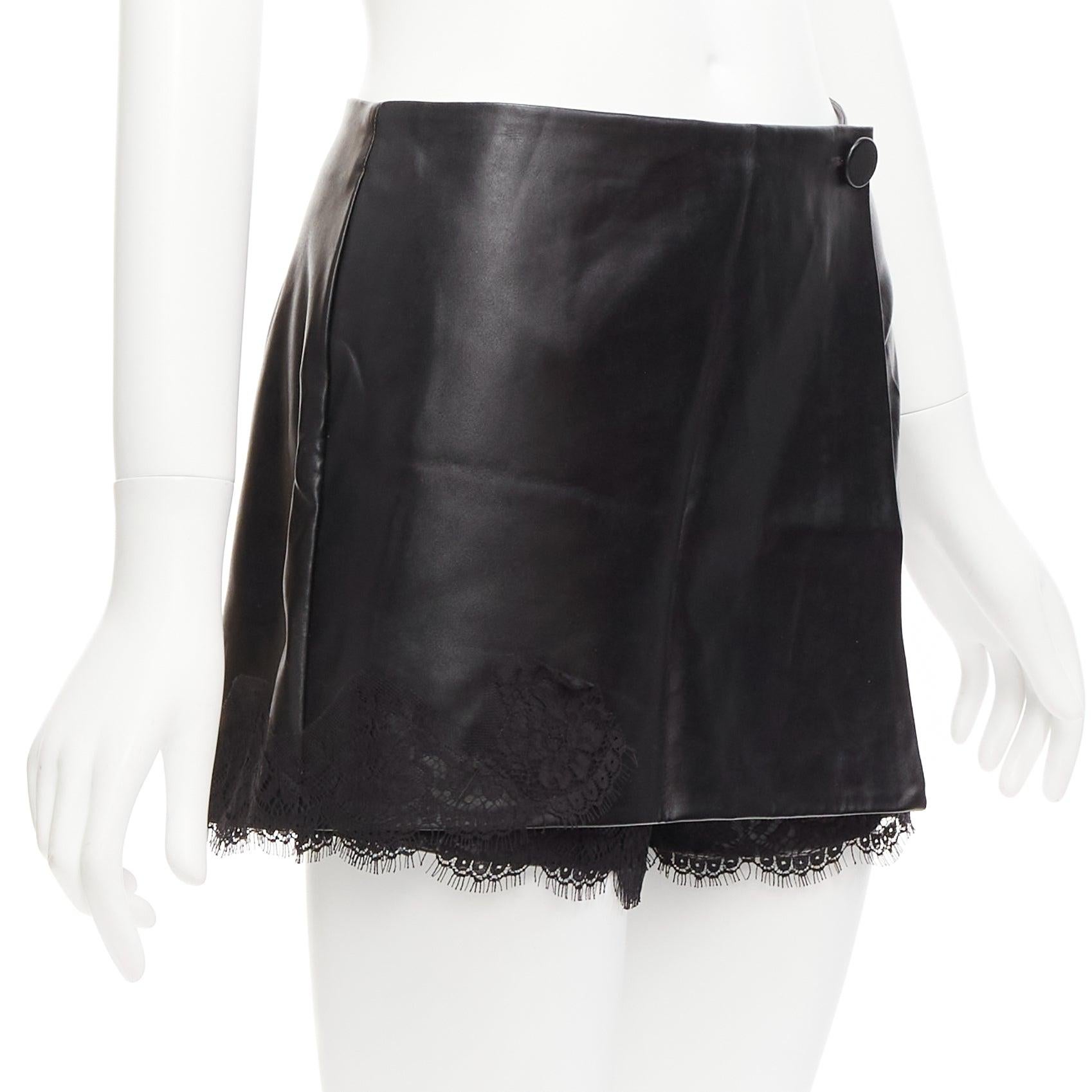 ERMANNO SCERVINO black vegan leather wrap skort lace trim shorts IT38 XS In Good Condition For Sale In Hong Kong, NT