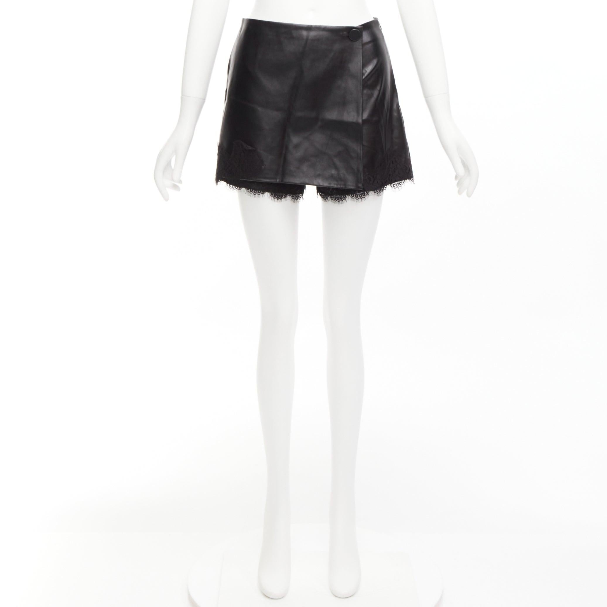 ERMANNO SCERVINO black vegan leather wrap skort lace trim shorts IT38 XS For Sale 4