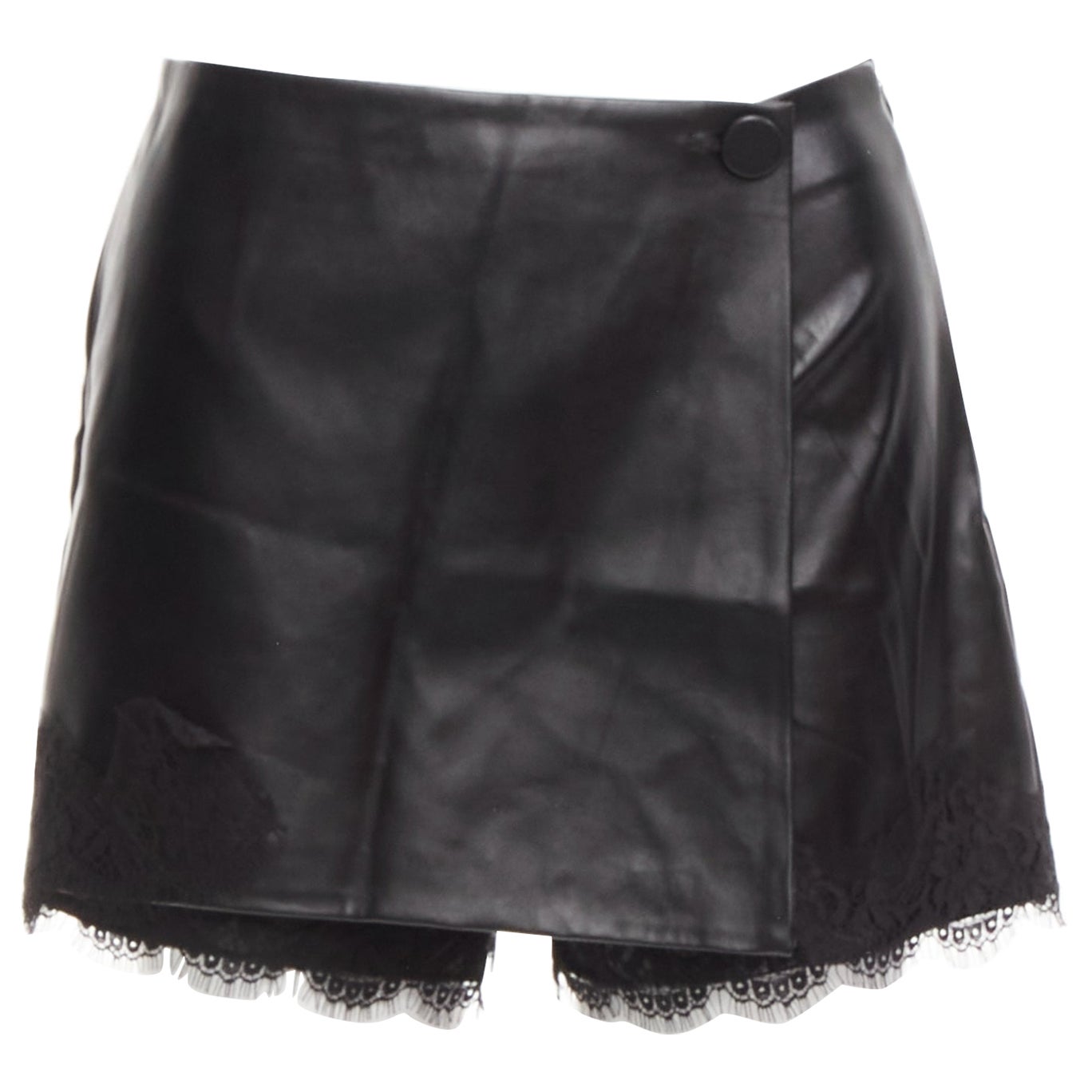 ERMANNO Scervino short en cuir vegan noir avec bordures en dentelle IT38 XS en vente