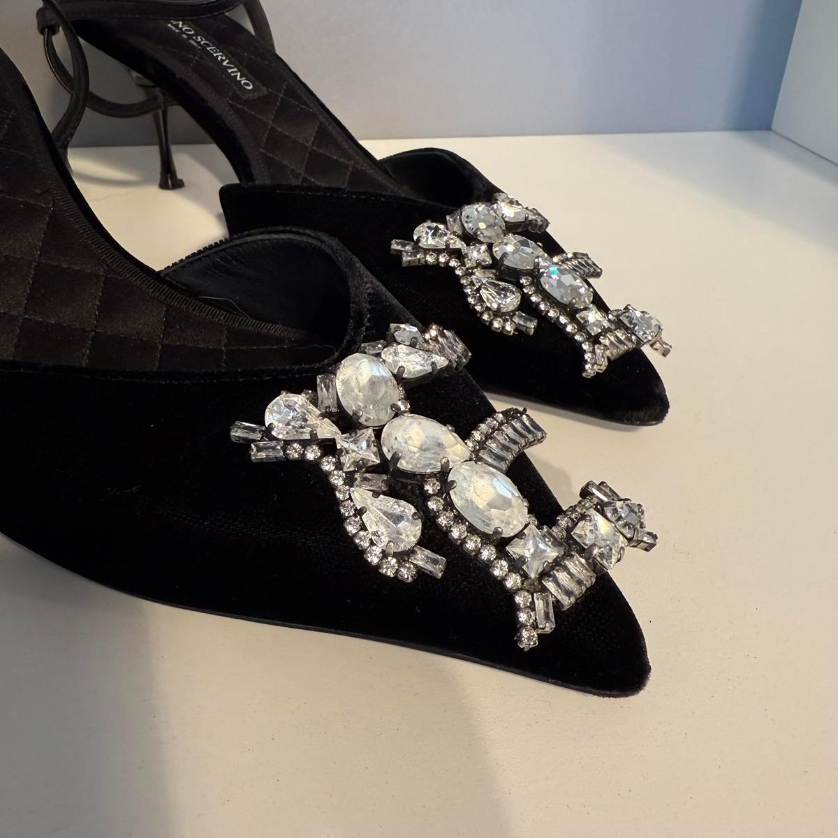 Women's Ermanno Scervino Black Velvet & Crystal Shoe IT 38.5 For Sale