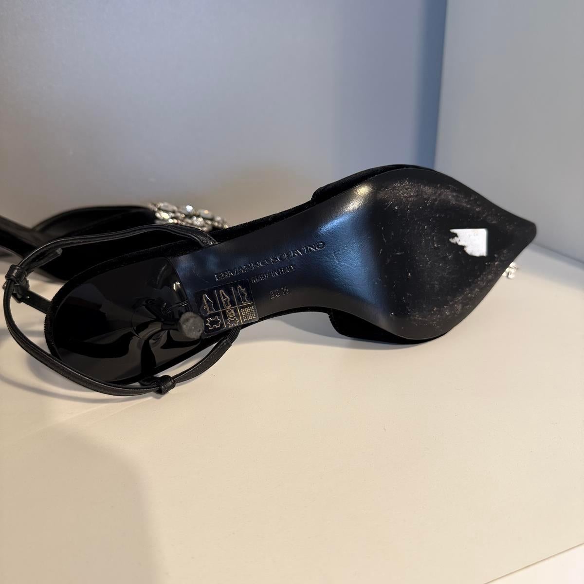 Ermanno Scervino Black Velvet & Crystal Shoe IT 38.5 For Sale 3