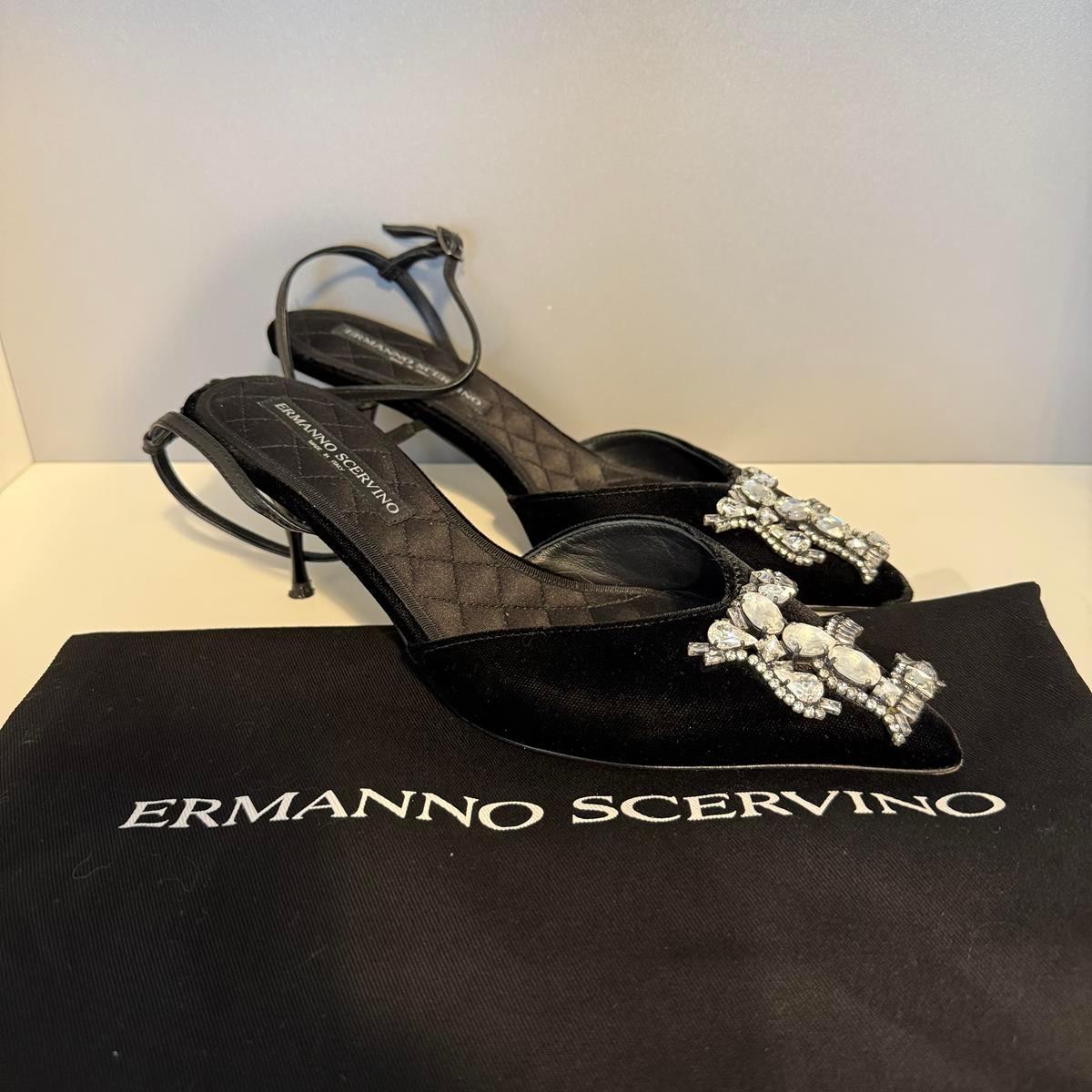 Ermanno Scervino Black Velvet & Crystal Shoe IT 38.5 For Sale 5