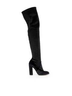 Ermanno Scervino Black Velvet Thigh High Boots Size IT 37