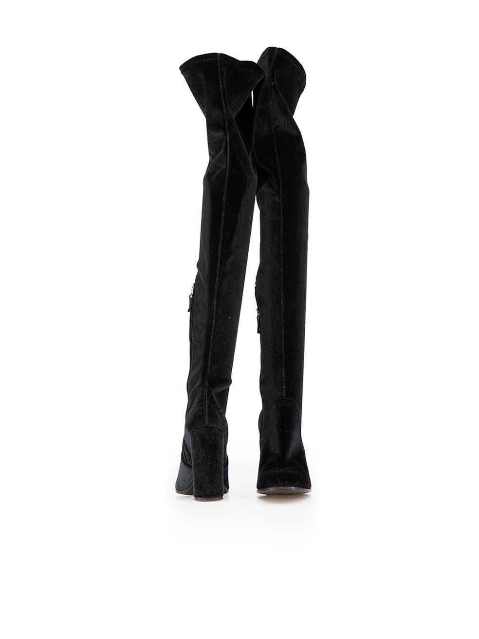 Ermanno Scervino Black Velvet Thigh High Boots Size IT 37 In Good Condition For Sale In London, GB